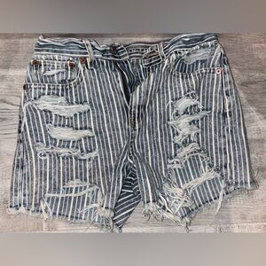 American Eagle Outfitters Blue and White Striped Denim Shorts